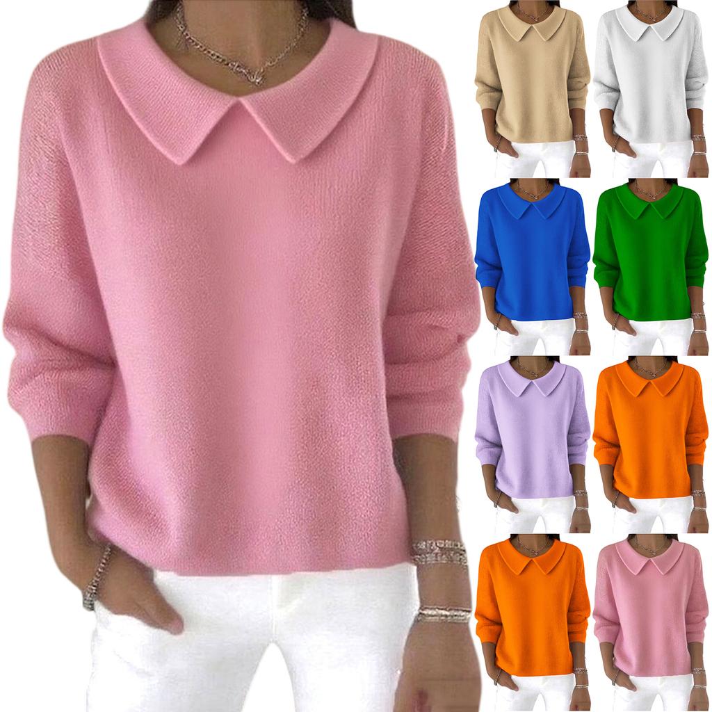 Women's Fashionable Long-sleeved Solid-color Pullover Knitted Sweater Top