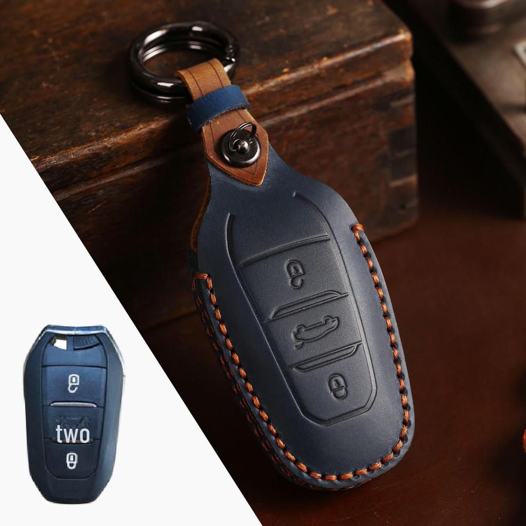 Genuine Leather Hand-Sewn Key Cover for Dongfeng Peugeot & Citroen DS