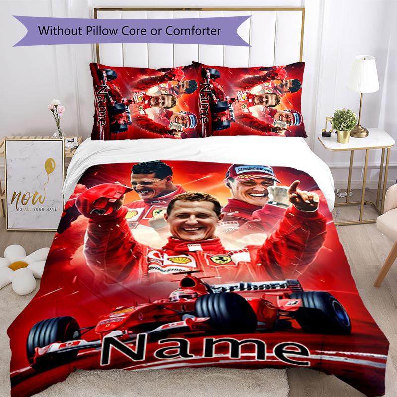 3pcs Custom Name Cartoon Michael Schumacher Bedding Set Duvet Cover Closure Includes 1 Duvet Cover & 2 Pillowcases for All Seasons Bedroom Decor