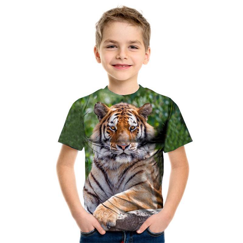 Summer Loose 3D T Shirt Funny Animal Children Tee Wolf Tiger Shirts Casual Short Sleeve Cartoon Kids Top Boys Girls
