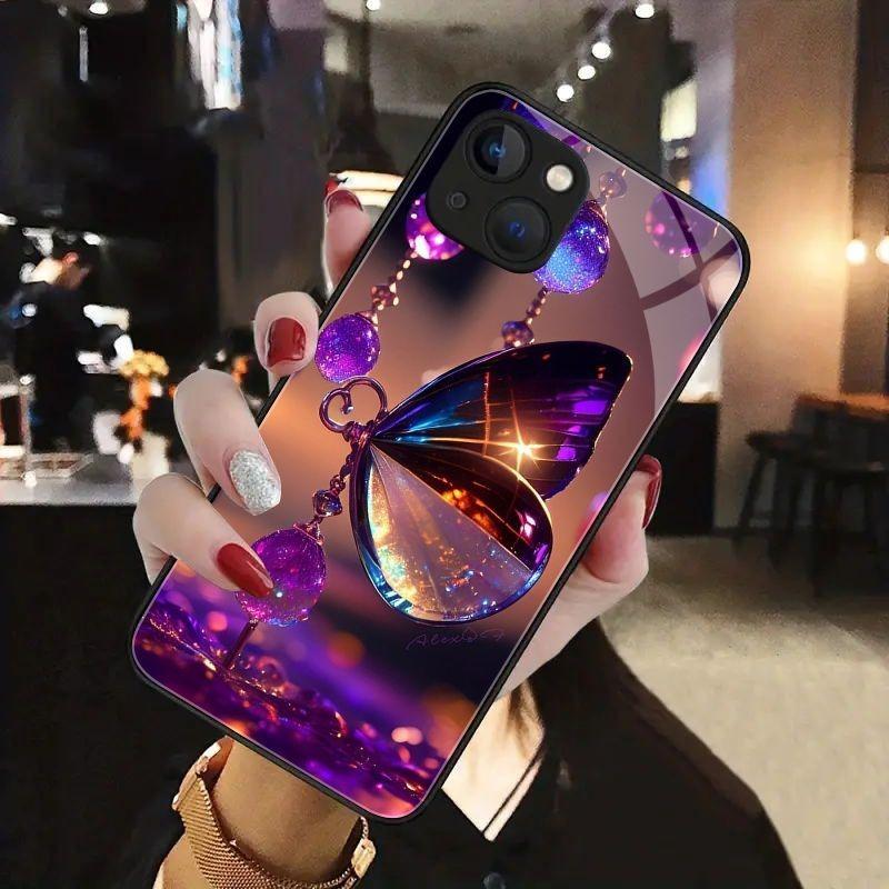 Закаленное стекло с узором из хрустальных бабочек для iPhone 17 Pro Max 11 12 13 14 15 16 Pro 17Air 16E 7 8 Plus XR XS X Чехол