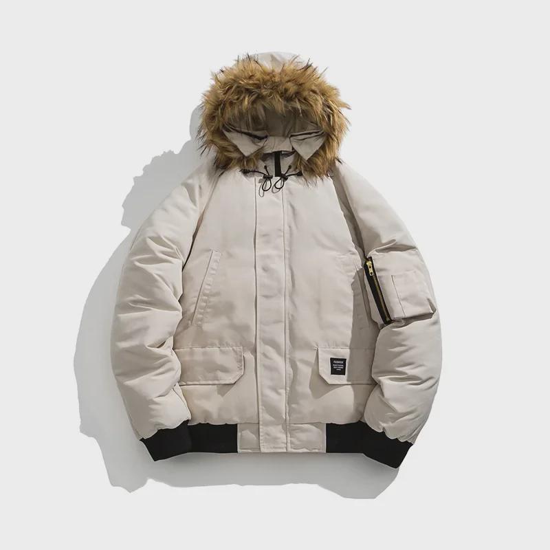 Мужская зимняя повседневная хлопковая куртка с меховым воротником и капюшоном для пар