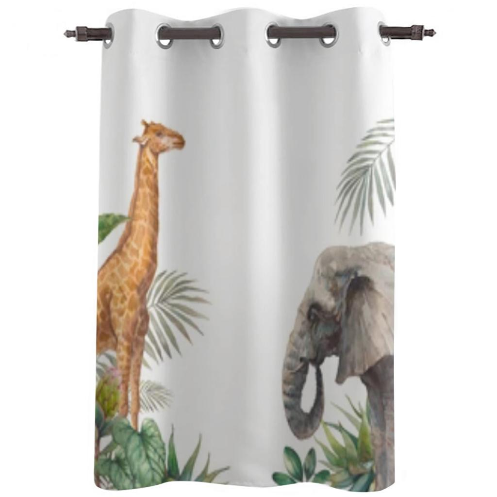Jungle Animal Elephant And Giraffe Window Curtains For Living Room Kitchen Modern Curtains Home Decor Blinds Drapes