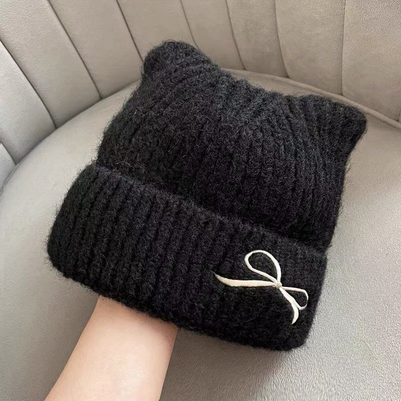 New bow wool hat winter warm women's casual versatile bag head hat fashion cold hat free shipping