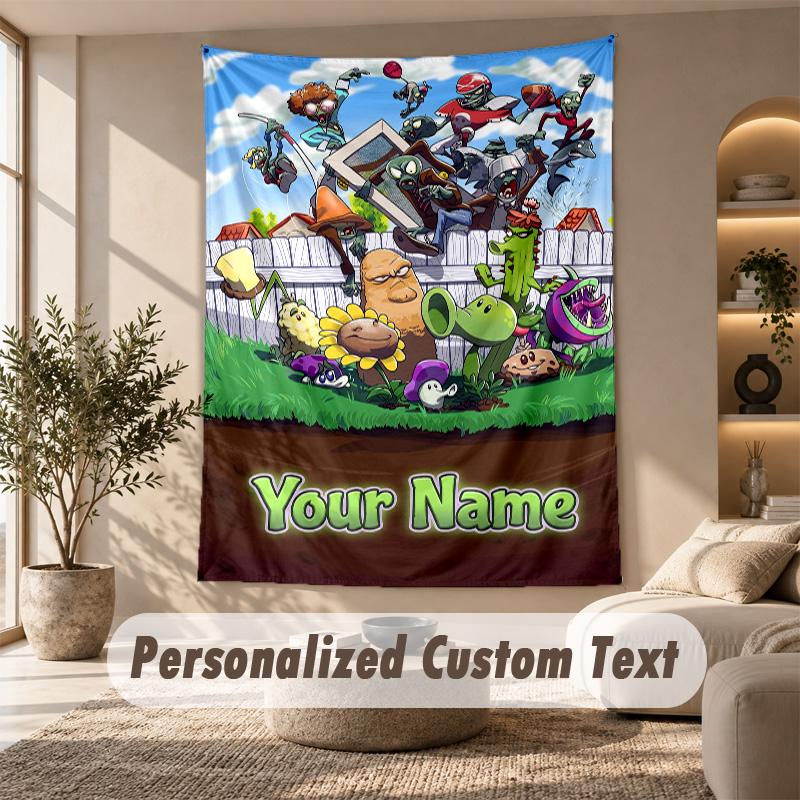 Plants vs. Zombies Tapestry, Personalized Custom Text, Wall Hanging Tapestry For Living Room Home Wall Decor