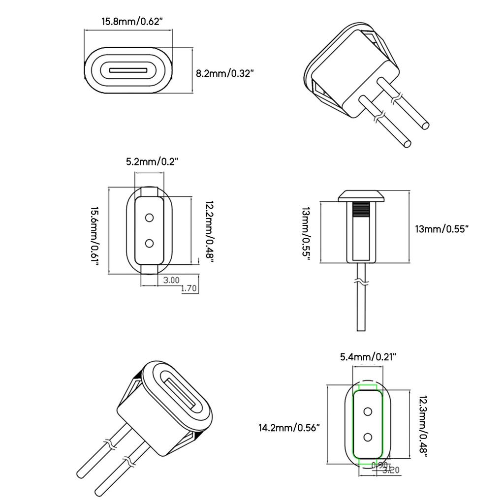 1 шт. Разъем USB Type-C Female 2-контактный, IPX5, с клеммой PH 2.0, Type C, Высокоточный, Порт для быстрой зарядки, с монтажным проводом