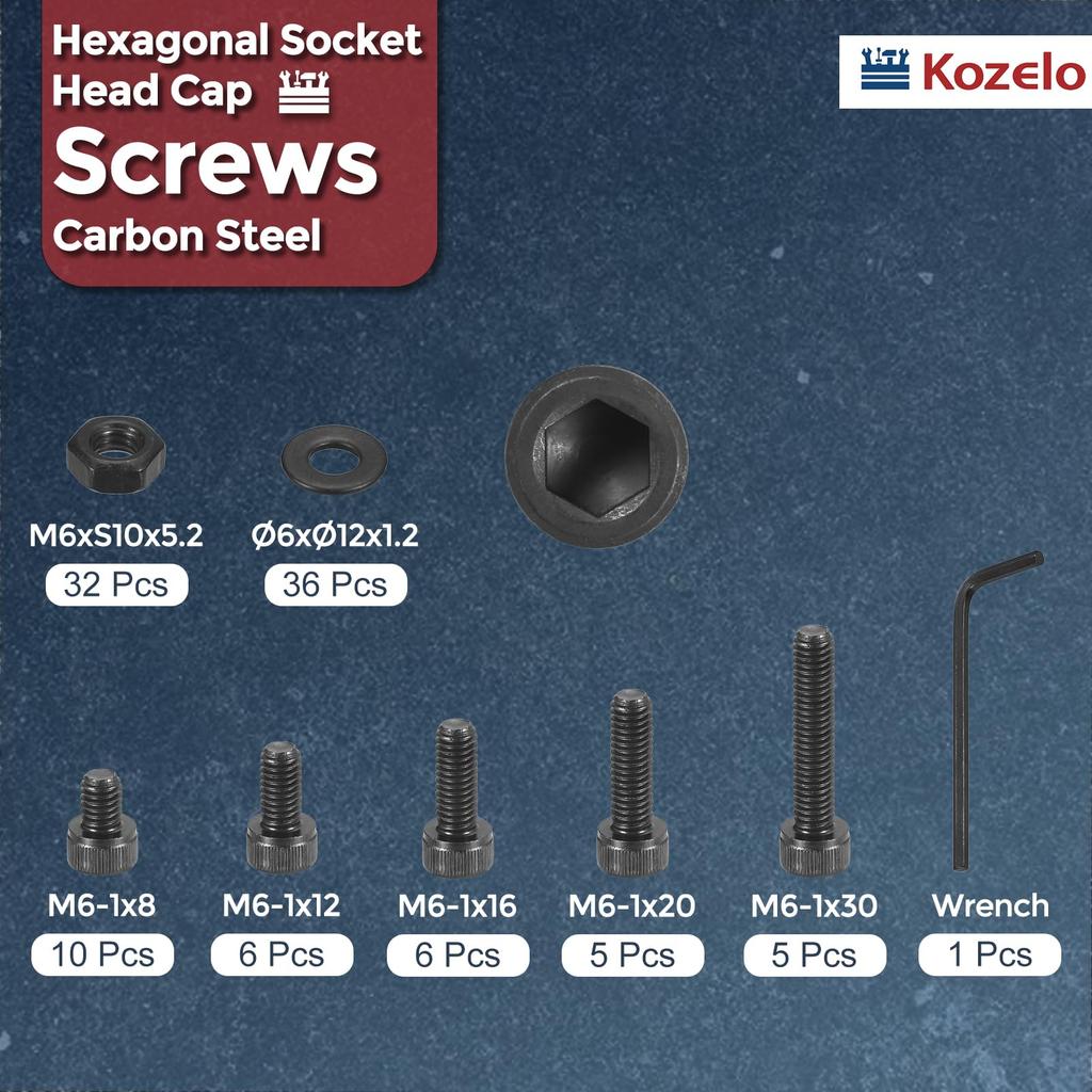 Kozelo 100 шт. Набор болтов и гаек с головкой под шестигранник из легированной стали с черным оксидным покрытием, винты с внутренним шестигранником для 3D-принтеров с ключом