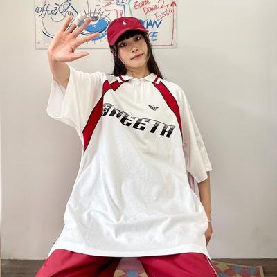 Винтажный лоскутный топ с буквами в американском стиле, рубашка с короткими рукавами и короткими рукавами, женская футболка-поло, летняя свободная одежда