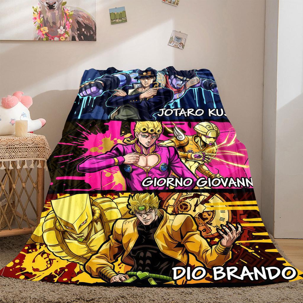 JOJO New 2D Print Flannel Blanket, Anime Graphic for Sofa Bed, Cozy Travel Picnic Essentials Wrap_LIAN