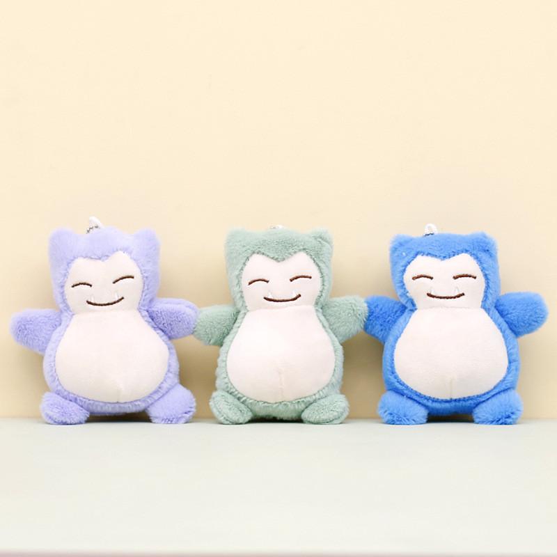 Cuddly Cartoon Snorlax Keychain Lavender And Blue Colors Soft Plush Material