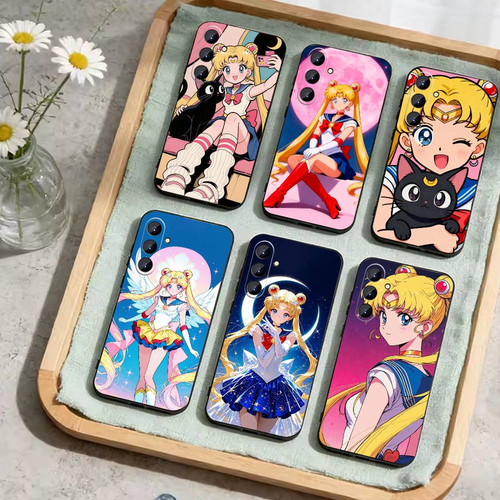 Мультяшный чехол для телефона D-Sailor M-Moons для Samsung Galaxy A73, A21s, A22, A31, A52, A53, A71, A41, Мягкий черный корпус