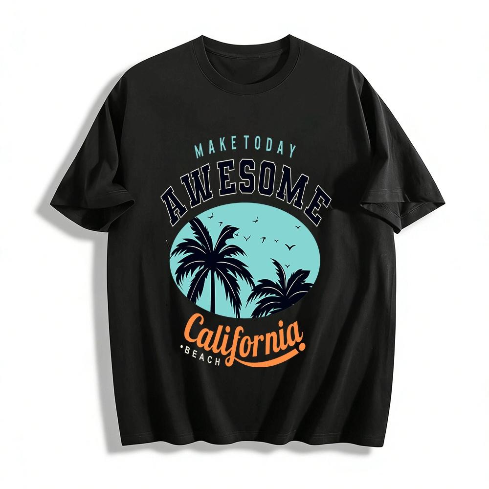 Сделай сегодняшний день потрясающим Футболка с графическим принтом 'California Beach Palm Tree' Из чистого хлопка