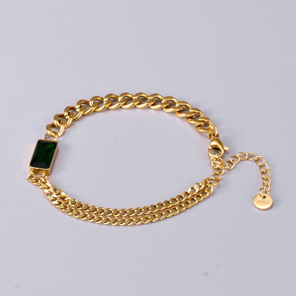 316L Stainless Steel Green Square Zircon Bracelet New Ladies Cuban Bracelet Party Jewelry Accessories Gift