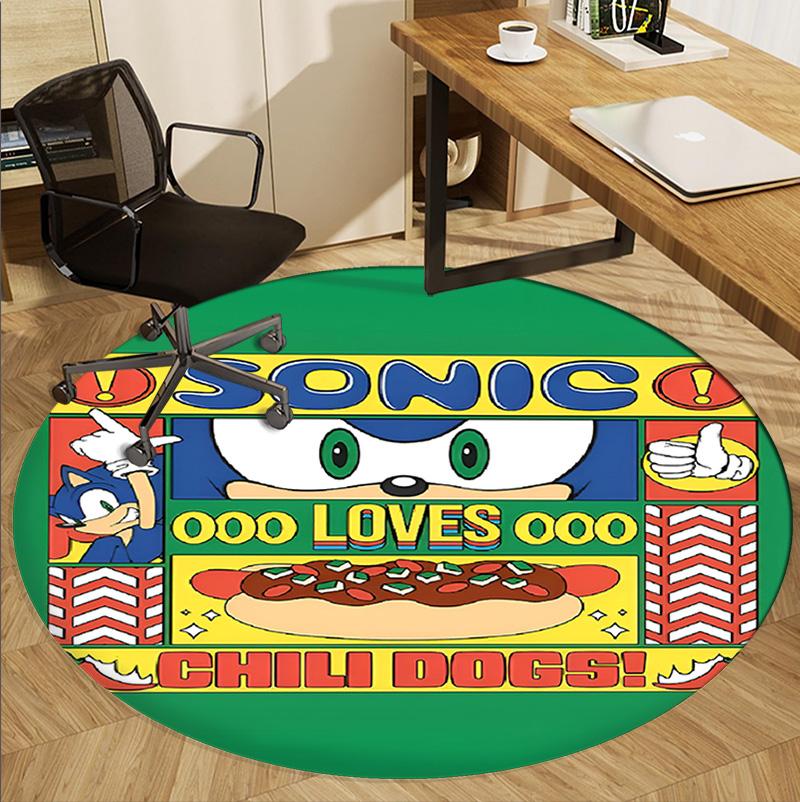 Sonic Pattern Round Rug, Indoor/Outdoor Mat, for Picnic, Gameroom, Bedroom, Office, Living Room, Home Decor Carpet, Birthday Gift