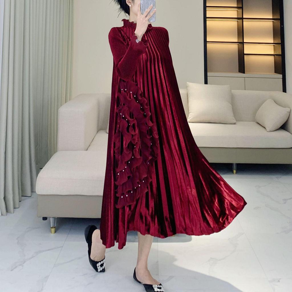 Элегантное бархатное платье большого размера высокого класса с обильной вышивкой и бисером