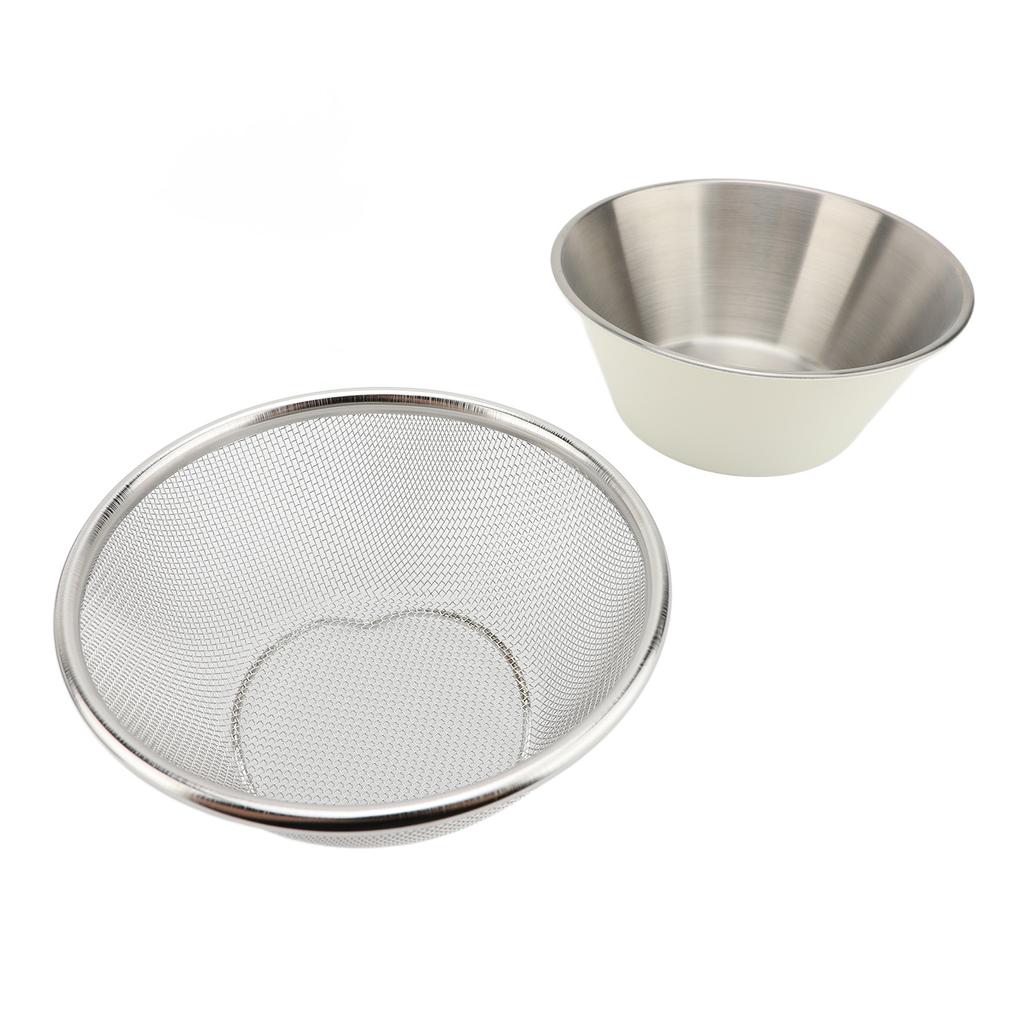 304 Stainless Steel Colander Set Microporous Fine Mesh Mini Metal Strainer with Mixing Bowl 14cm for