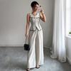 Casual and Elegant Button-down Waistcoat Wide-leg Pants Two-piece Women's Summer Suit
