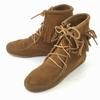 Suede Leather Fringe Boots 24.5 Camel(USED)