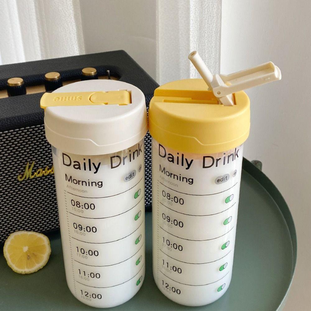Alarm Clock Sports Water Bottle Large Capacity Outdoor Glass Straw Cup  Primary School Students