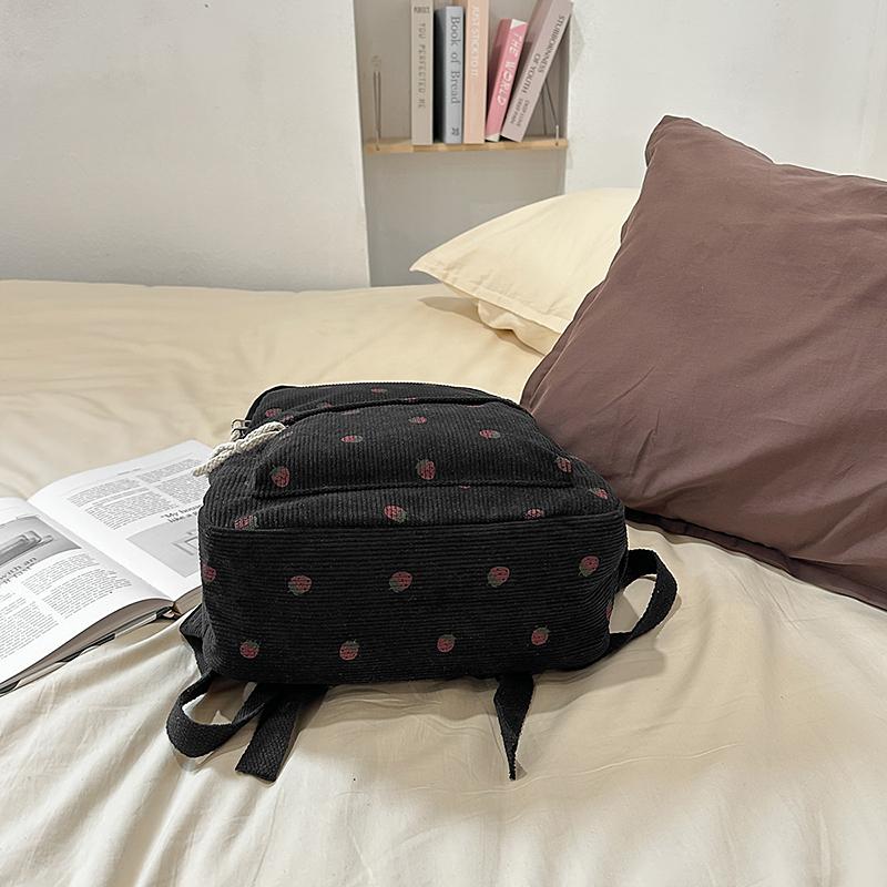 Женский вельветовый рюкзак с принтом клубники, школьный портфель для школьников