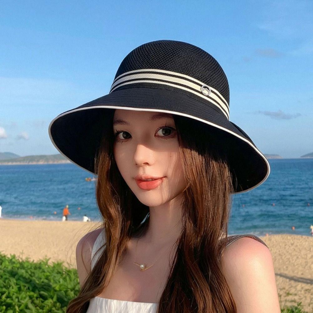 Elegant Large Bow Women Sun Hat Weave Wide Brim Straw Hat Sun Protection Bowknot Sun Cap Outdoor