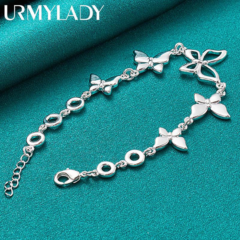 Браслет-цепочка из стерлингового серебра 925 пробы с пятью бабочками для женщин, свадебное торжество, помолвка, модные украшения