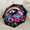 Raccoon Surrounded By Vibrant Flowers On A Dark Background Portable Automatic Umbrella With Elegant Collapsible Sturdy 8 Rib Shaft Foldable Design