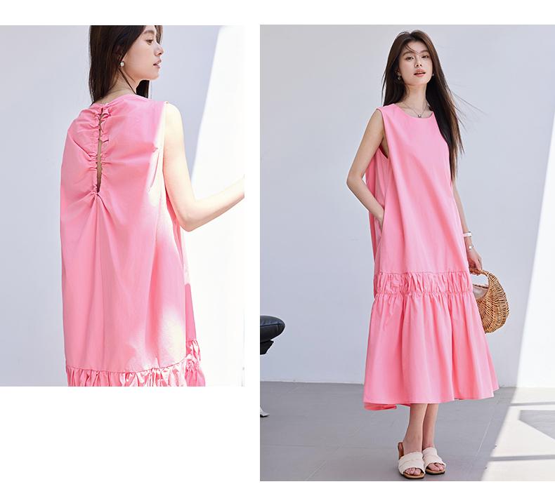 Summer 'Dragon Fruit Pulse Wave' Korean version dopamine girlish sleeveless lotus leaf backless dress with exposed back
