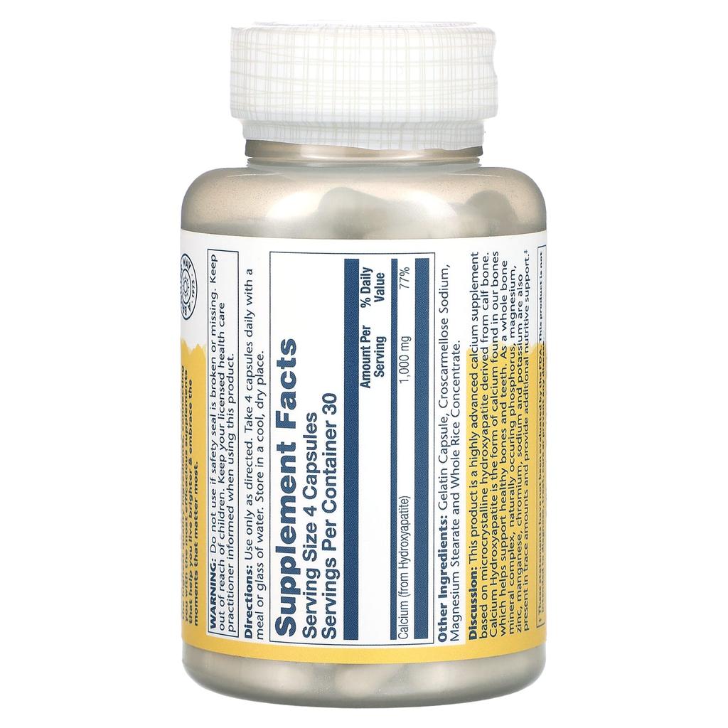 SOLARAY Calcium Hydroxyapatite, 1,000 Mg, 120 Capsules (250 Mg Per Capsule)