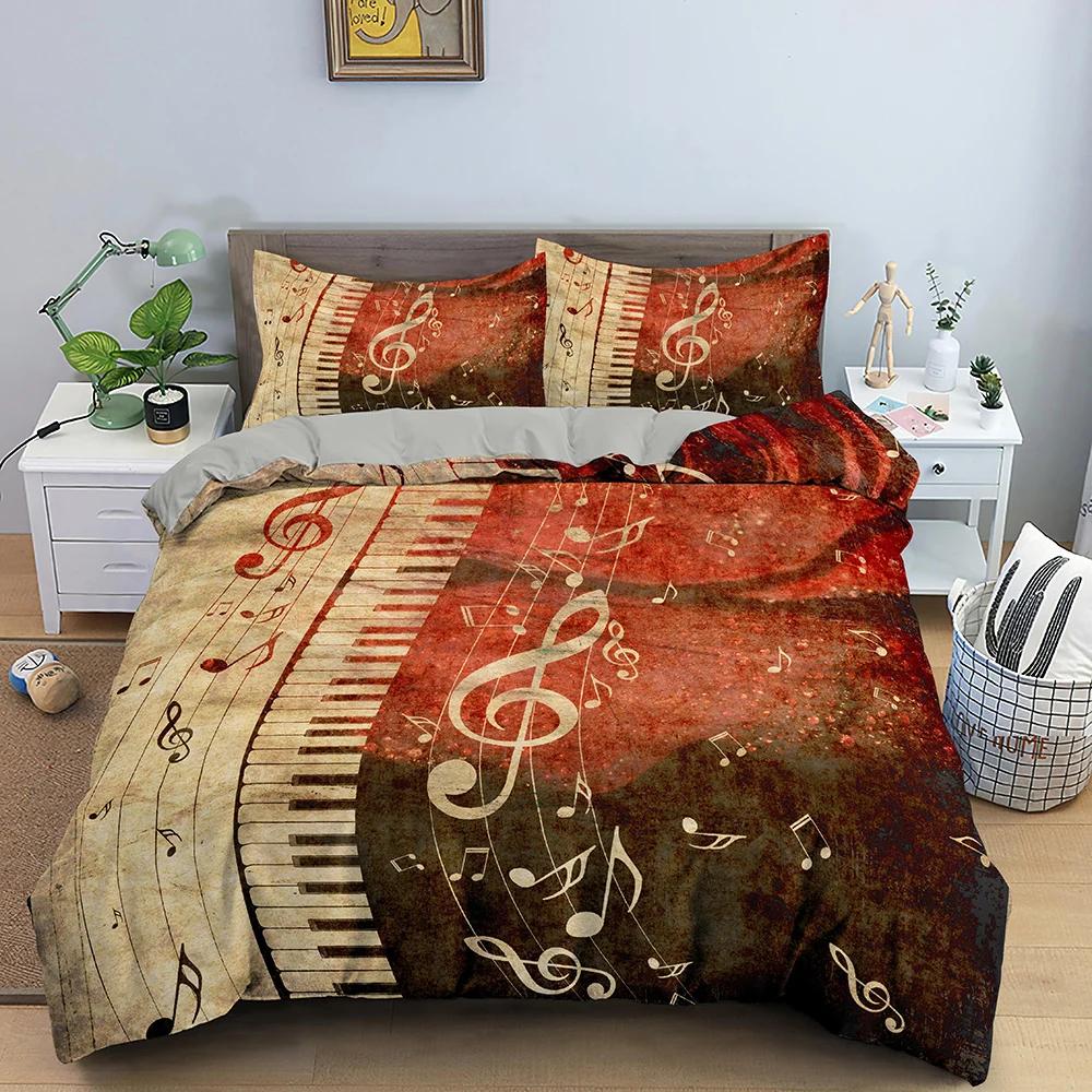 Music Bedding Set Piano Keyboard Music Note Duvet Cover Queen Size Bed Linen Comforter Microfiber Guitar Polyester Bedding Sets