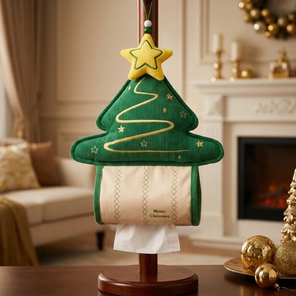 Christmas Tree Shape Napkin Dispenser Corduroy Tissue Roll Hanger Hanging Tissue Bag Toilet