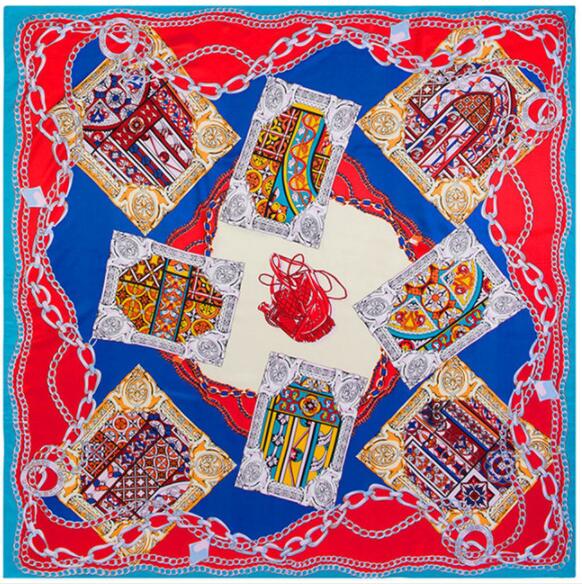 130cm*130cm Luxury Brand Jug Poker Chain Print Silk Scarf For Women Headband,New Twill Large Square Scarves Female Shawls