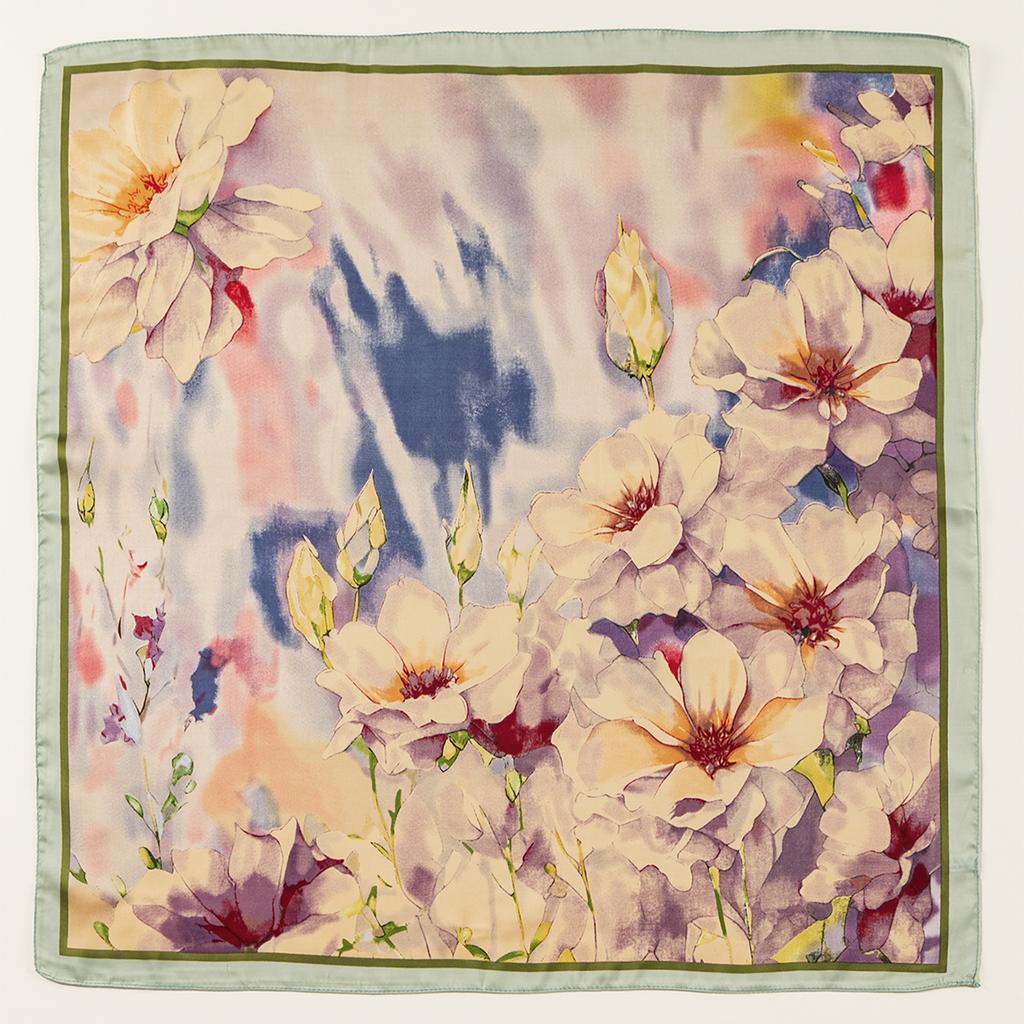 Chinese Style Flower Silk Shawl Print Headscarf Hair Wrap Neckerchief Female Satin Square Scarf For Women Headband Foulard Hijab