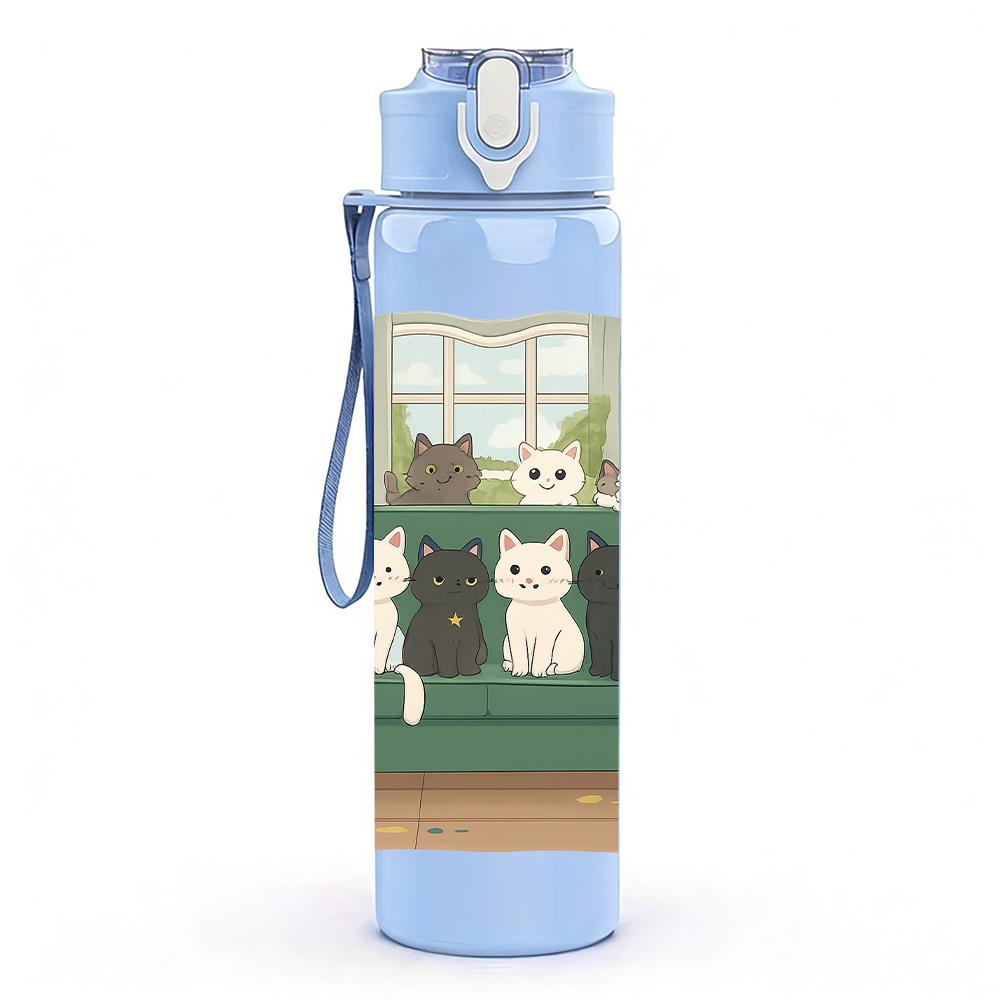 1PC Indoor Cat Family Scene 750ml Color Plastic Sports Water Bottle Leakproof Flip Straw Lid Suitable for Sports Office Home Use