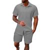 Men's Summer Solid Color Short Sleeve Button Lapel Shirt Shorts Set