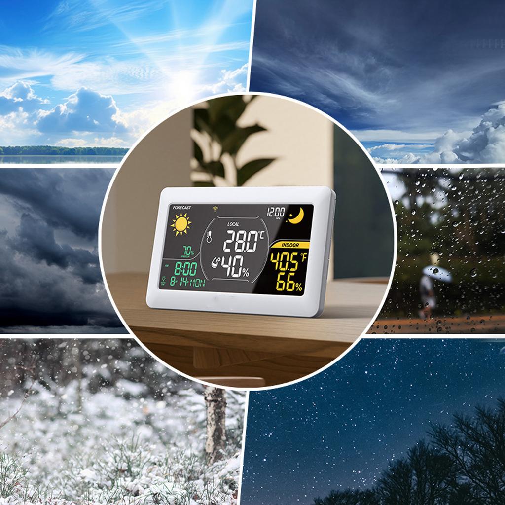 LCD Display Kit, Indoor Outdoor Wifi Temperature Humidity Weather Forecast, 12-24H Forecast with APP, for Home and Use