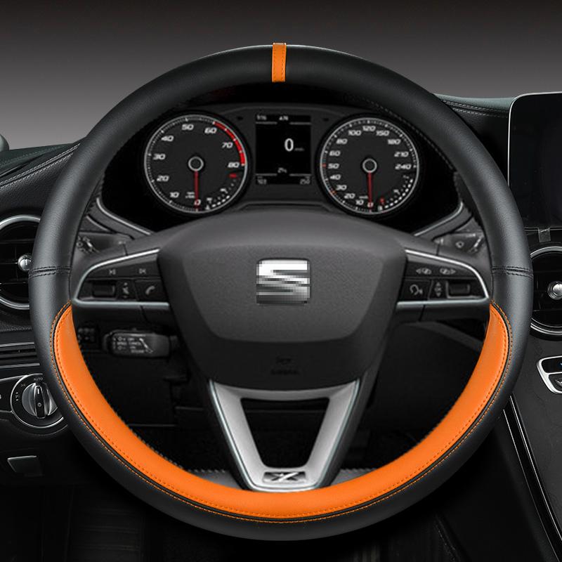 xkzh8 Microfiber Leather Car Steering Wheel Cover Non-Slip 38cm For Seat Tarraco Arona Ateca Ibiza Toledo Mii Leon Arosa Exeo ST FR