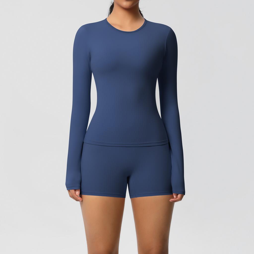 Nessaj Однотонный комплект для йоги, женская одежда для тренировок, шорты с высокой талией, рубашки с длинным рукавом, спортивная одежда для фитнеса