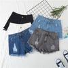FGHJ Large Size Fat Loose Denim Shorts Female Summer Korean High Waist Broken Hole 200 Catties Show Thin Hair Edge Wide Leg A Word Hot Pants