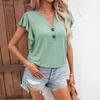 Женская элегантная футболка с короткими рукавами и V-образным вырезом в виде лотоса
