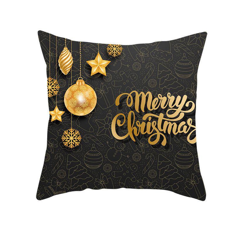 Праздничная наволочка для подушки 18" Merry Christmas в черном и золотом цвете, идеально подходящая для создания праздничного настроения.