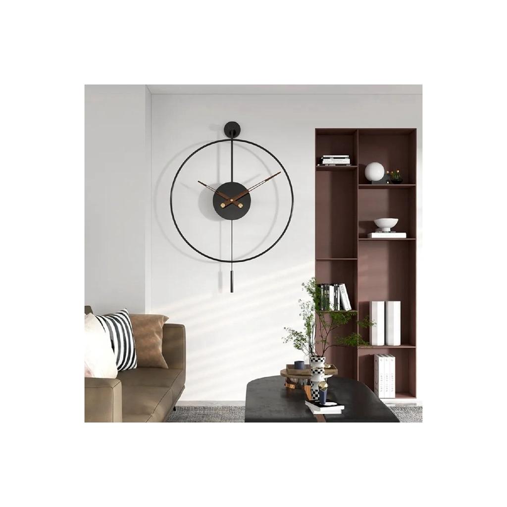 (средний размер) Черный Tiktok - орех, 35 см, часовая и минутная стрелка, современные декоративные металлические настенные часы с маятником