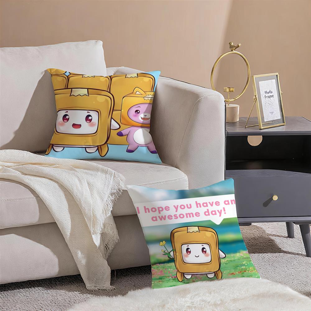 Cartoon LLankyboxesES Cushion Cover Pillowcase Short Plush Invisible zipper Room Sofa Cushion Cover