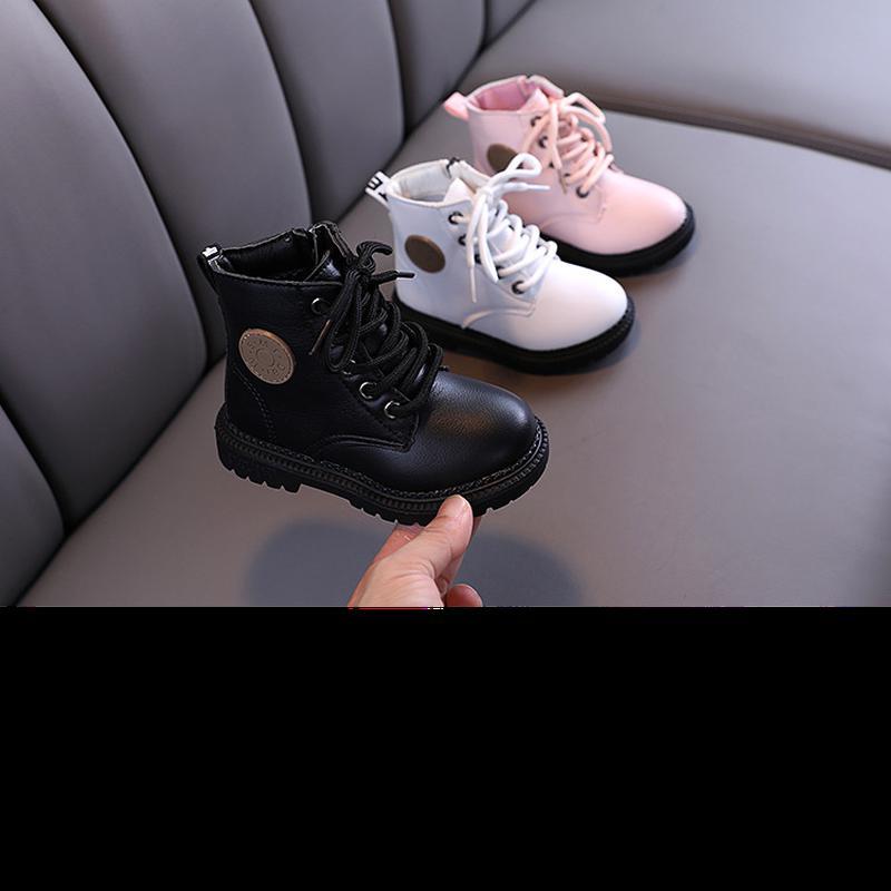 Осенне-зимние детские ботинки, кожаные зимние ботинки для мальчиков и девочек, плюшевые модные непромокаемые нескользящие теплые детские ботинки, обувь 21-30