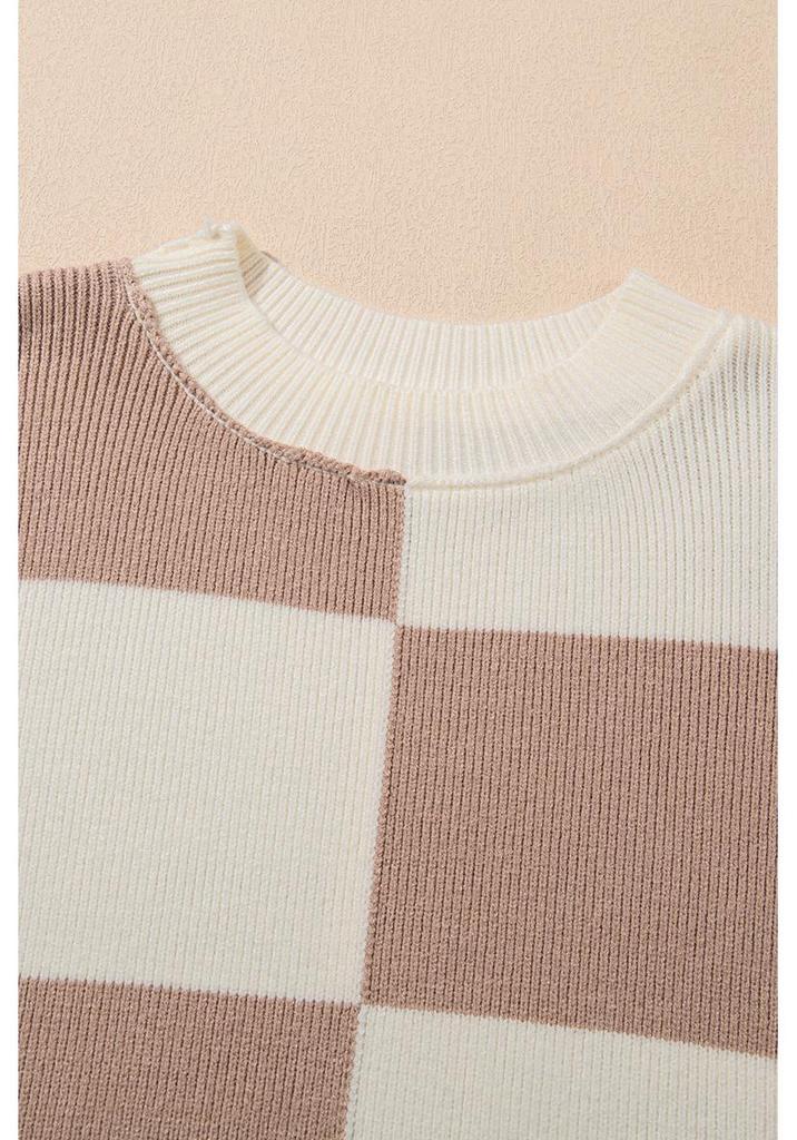 2025 Women's European & American Plaid Color Block Round Neck Sweater: Autumn/Winter Loose Drop Shoulder Knit Pullover