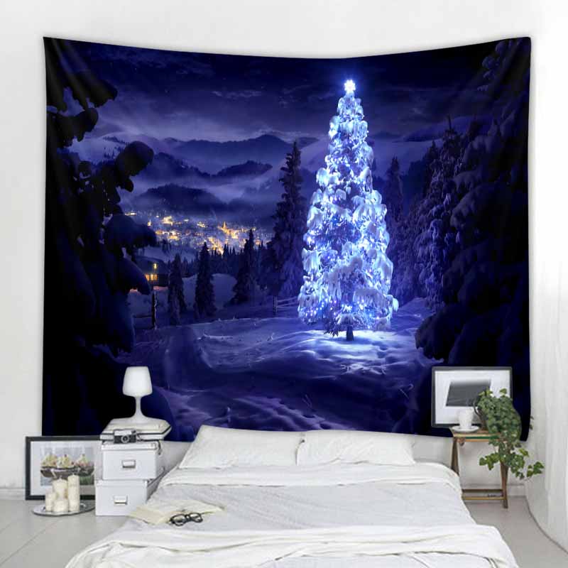 Рождественская снежная сцена Рождественская елка гобелен настенный Санта-Клаус Лось эстетика украшение комнаты украшение стены дома