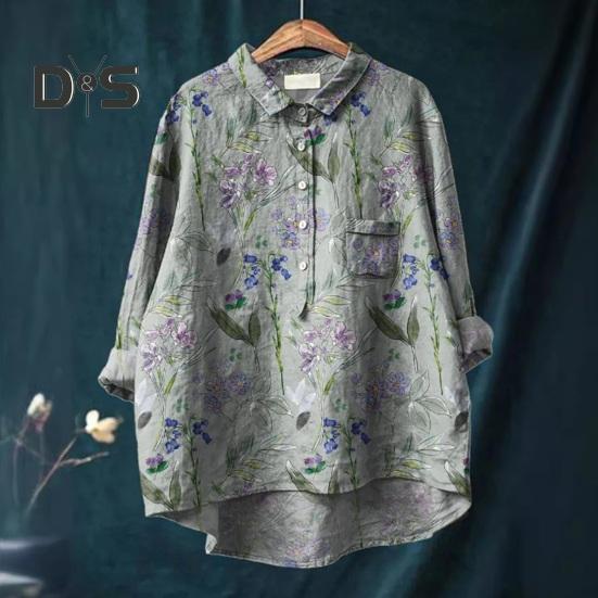 Женская рубашка с лацканами и пуговицами на рукавах 3/4, рубашка с вырезом, топы с цветочным принтом, свободная посадка, повседневная рубашка, тонкая блузка, уличная одежда