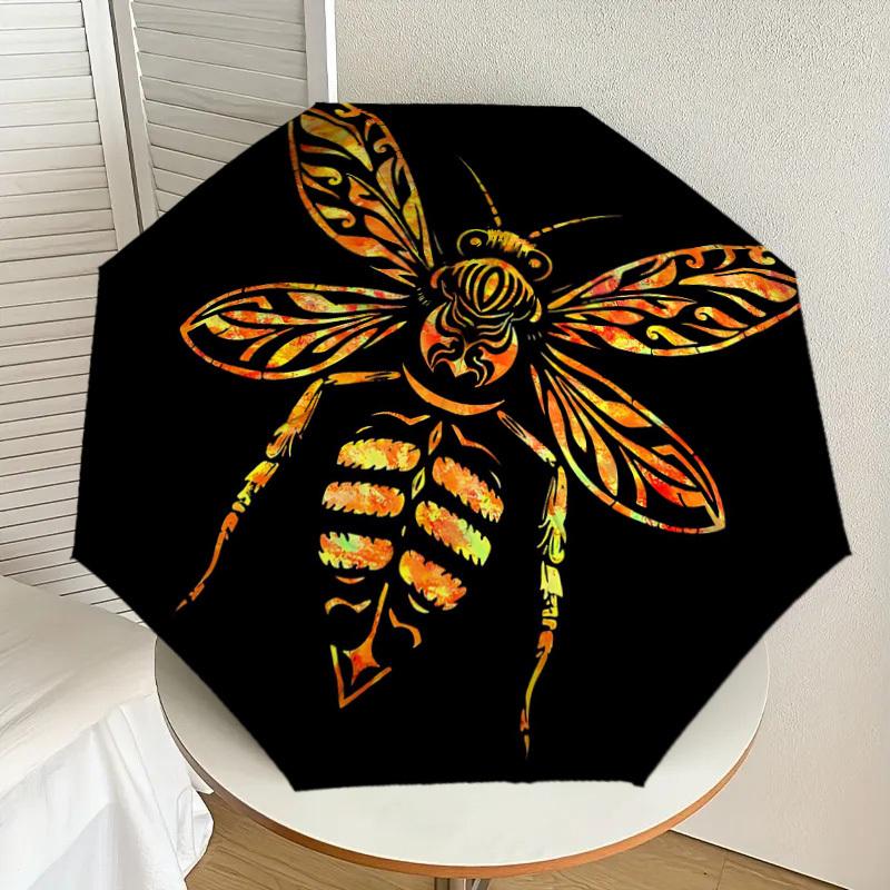 1 шт. Автоматический складной зонт Bee Art - Компактный, 8 ребер, Прочный пластик и железо, Легкий для ежедневного использования на улице, Праздничный подарок024