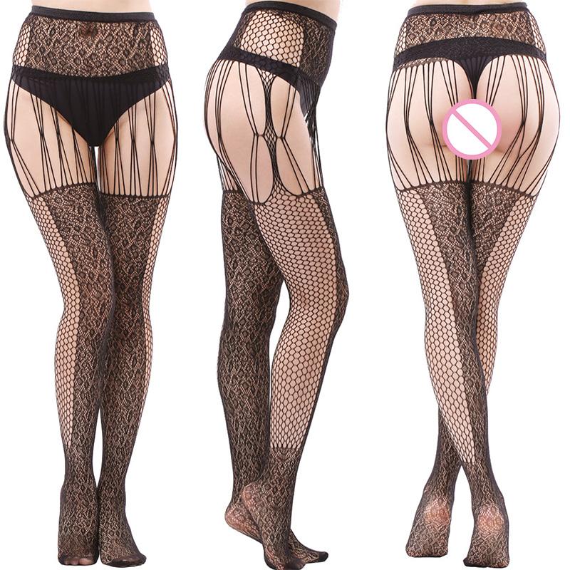 Женские сексуальные колготки в стиле аниме с открытой промежностью, сетчатые колготки, бедра, длинные, до колена, костюм, черные сетчатые носки для взрослых