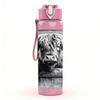 1PC Highland Cow Black White Animal Print 750ml Color Plastic Sports Water Bottle Leakproof Flip Straw Lid Suitable for Sports Office Home Use